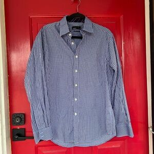 Quieti Men's Long Sleeve Dress Shirt Medium Fine Cotton Red Blue Button Up